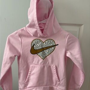 girls. Nike Pink snow leopard Heart Hoodie with Gold